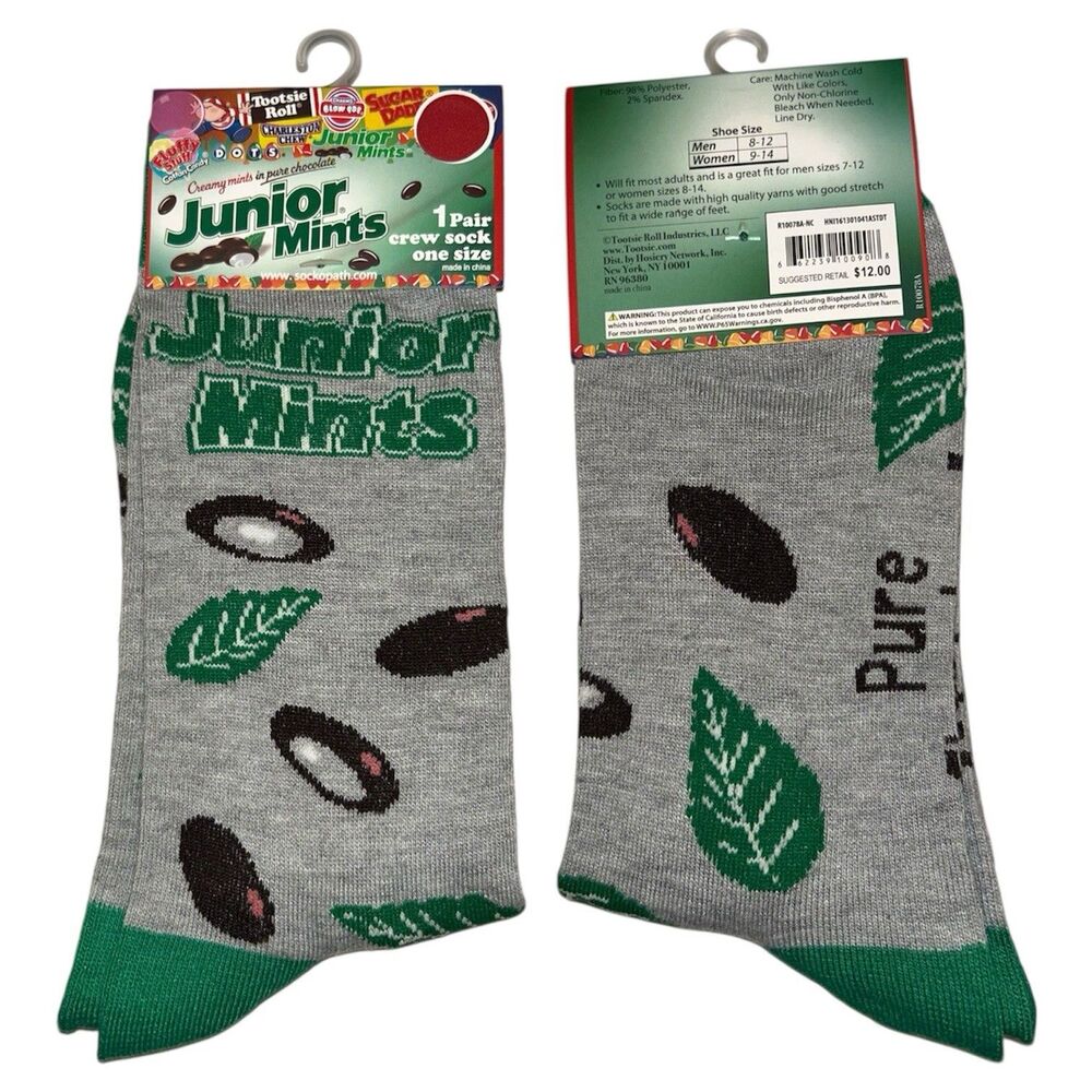 1x Junior Mints Novelty Crew Socks Adult Set One Size